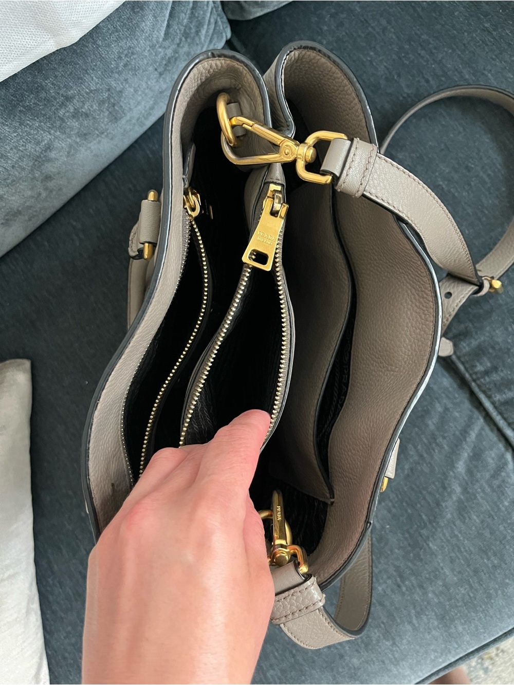 100% AUTH Prada Taupe Pebbled Leather Satchel with Gold Hardware - Picture 12 of 14